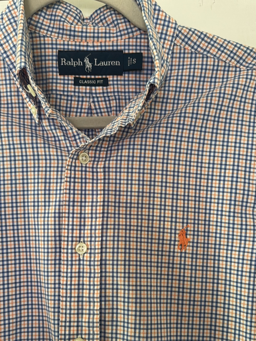 Ralph Lauren Orange & Blue Windowpane Button-Down Long Sleeve Shirt Classic Fit